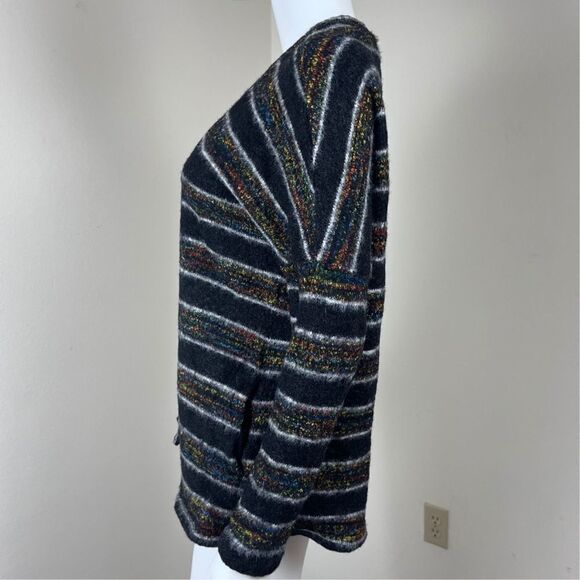 Modcloth Women Size M Blue Eyelash Stripped Open Front Pullover Cardigan Sweater - Picture 5 of 14